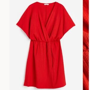 H&M Red Crinkled Wrap Dress Small